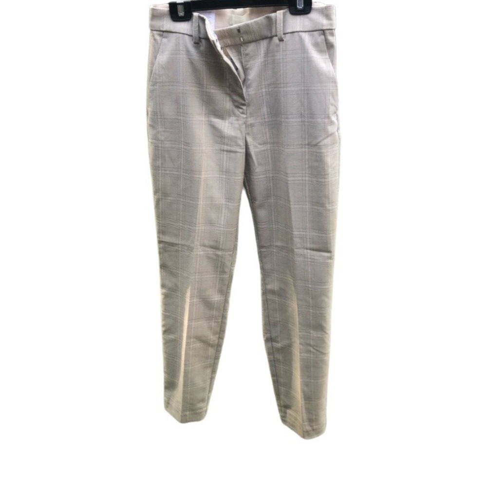 NWT H&M  Beige Plaid High Waist cropped trousers size 8